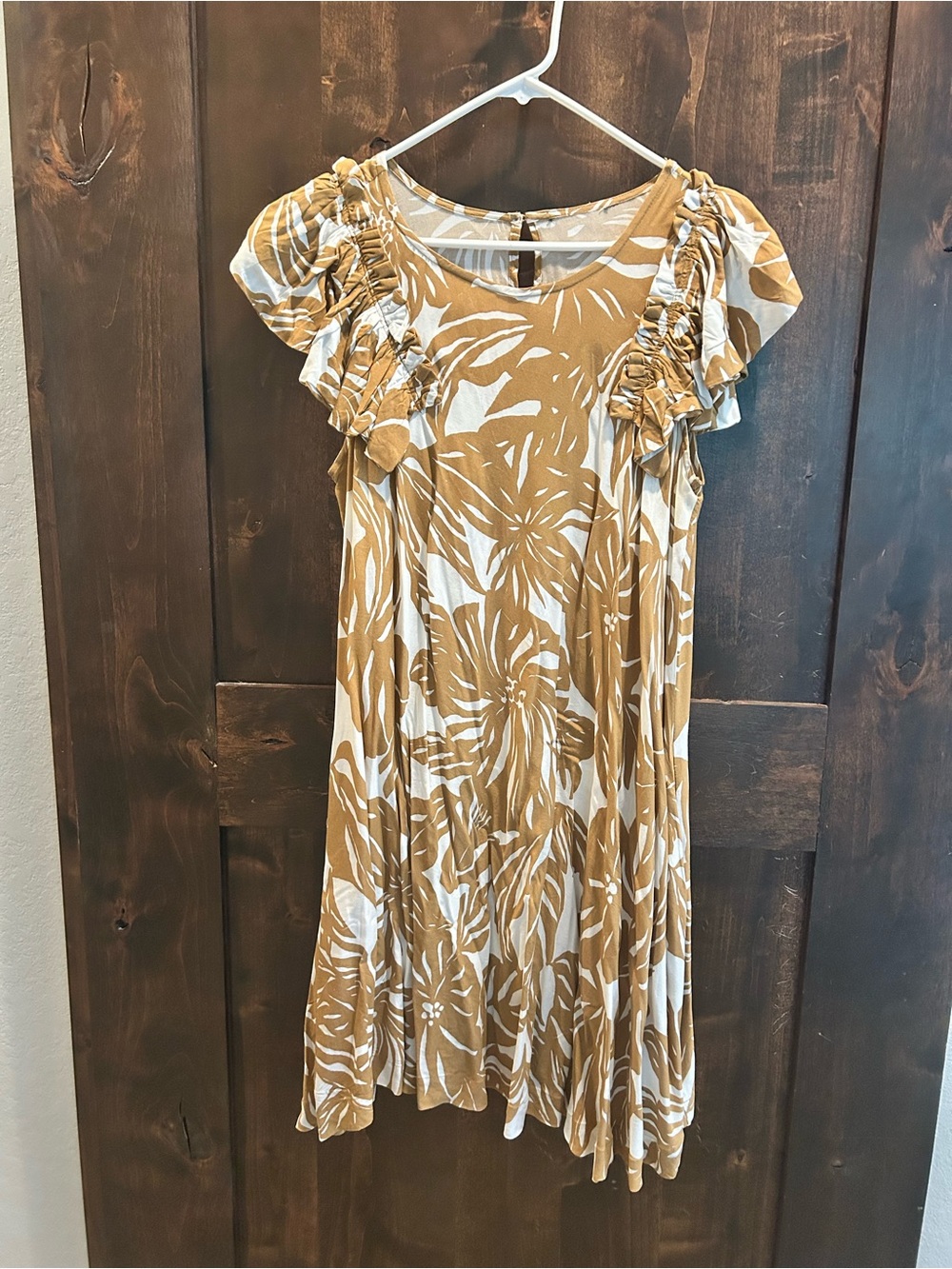 Mustard and White Floral Ruffle Midi Dress